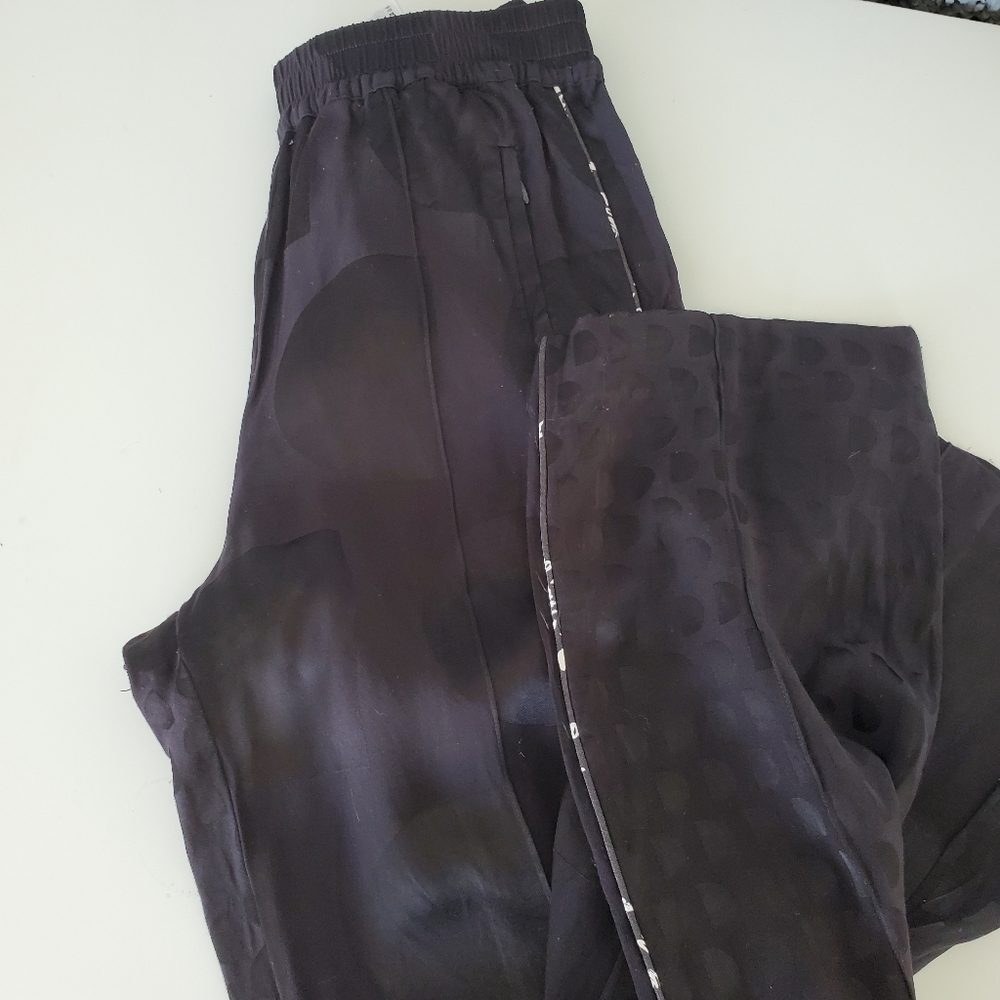 Desigual Small Black Satin Lounge Wear Silky High Waisted Sweat Pants Polka Dots